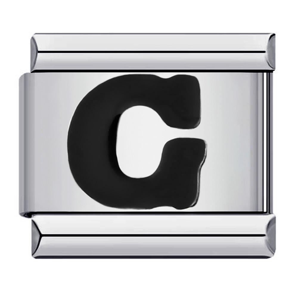 Глазурь черная 26 английских букв AZ итальянские звенья шарм подходит 9 мм нержавеющая сталь женщины мужчины браслет DIY изготовление ювелирных изделий