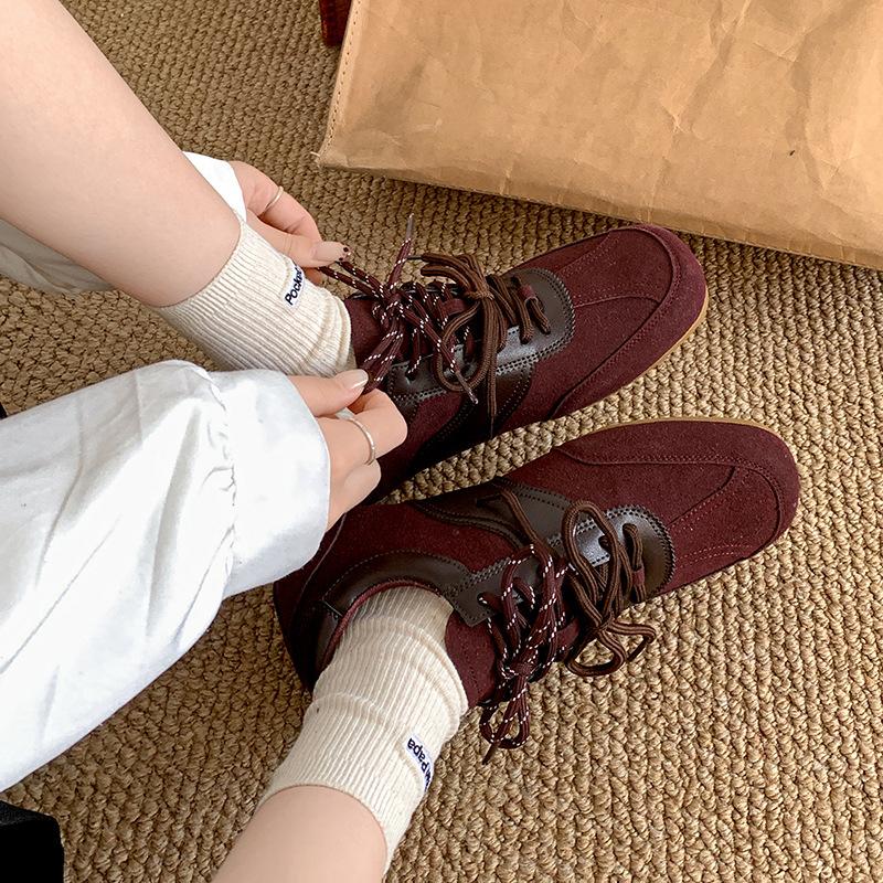 Sports Shoes Casual Outdoor Round Toe Flat Sneakers For Women Lace-up Solied Color Sewing Leisure Comfortable Female Cool Shoes