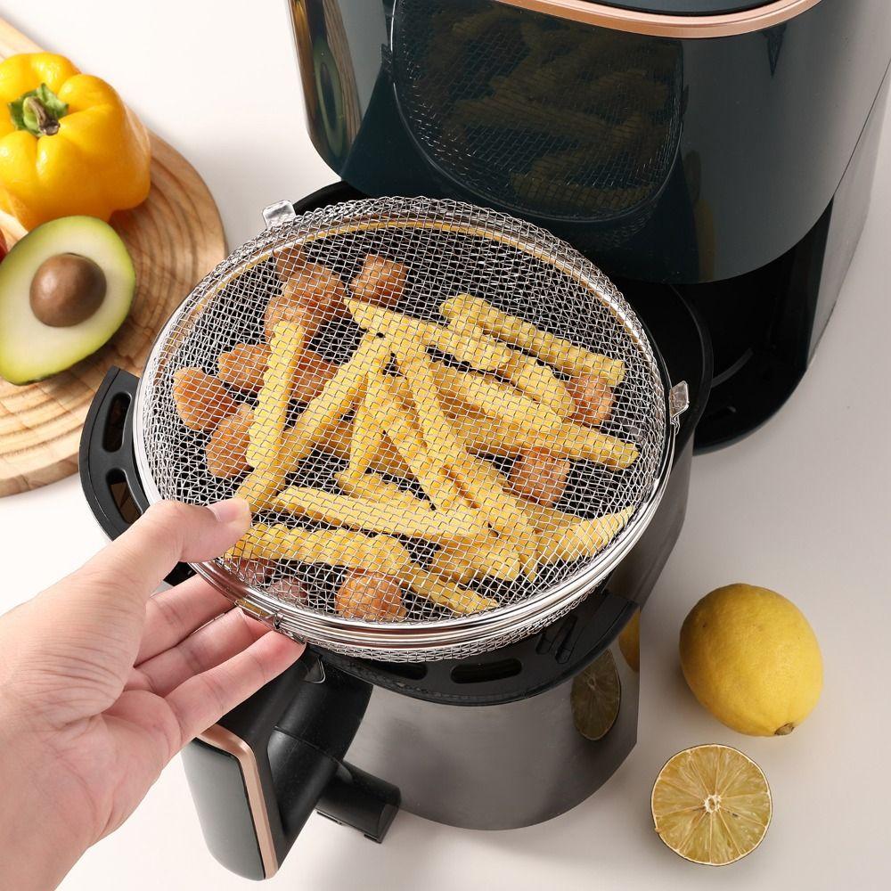 304 Stainless Steel Airfryer Basket Quickly Drain Oil Reusable Draining Basket Multi-functional Safety