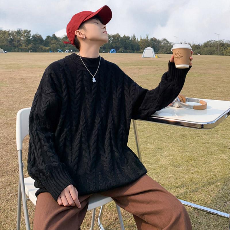 Новейшая мужская модная одежда Вязаный свитер из флиса Весна Осень Свободные однотонные подростковые топы для мужчин Пуловер с длинным рукавом Толстые мужские свитера