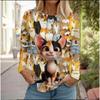 Fun Harajuku Cat Print Women's Long Sleeves T-Shirt Round Neck Long Sleeved Autumn Animal Top Holiday Cotton Round Neck Clothing