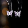 Purple Zircon Butterfly Earrings: S925 Silver Needle, Copper Inlaid, High-End Fashion for Women