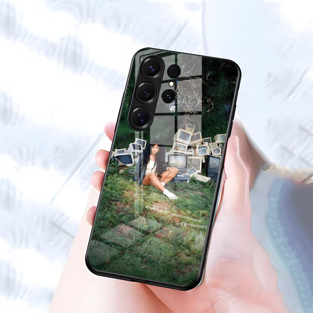 Чехол для телефона SZA Lana For Samsung S26 S25 S24 FE S23 S22 S21 Plus S20 Ultra Note20Ultra Черная стеклянная крышка