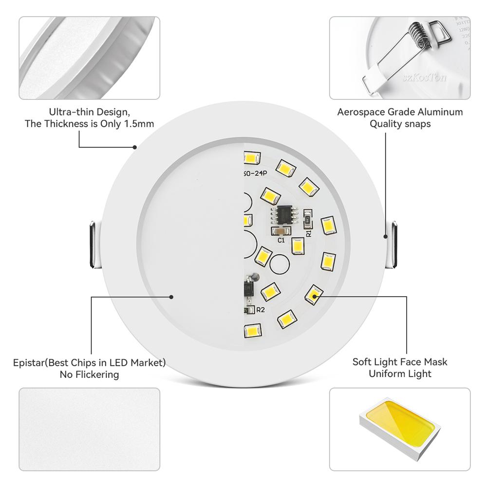 10 шт./лот светодиодный светильник 220 В потолочный светильник 5 Вт 7 Вт 9 Вт 12 Вт 20 Вт встраиваемый круглый панельный светильник прожектор внутреннее освещение