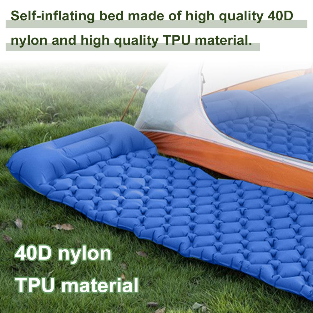 A# Надувной матрас для кемпинга на открытом воздухе с подушкой для путешествий (синий)