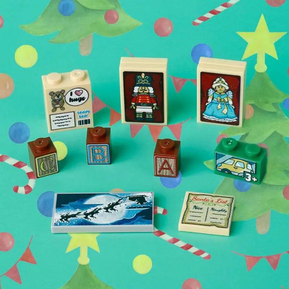 MOC City Christmas Building Blocks Figure Elk Sleigh Tree Garland Cape Coat Fireplace Candy Cane Snack Stand DIY Gift Toys K032