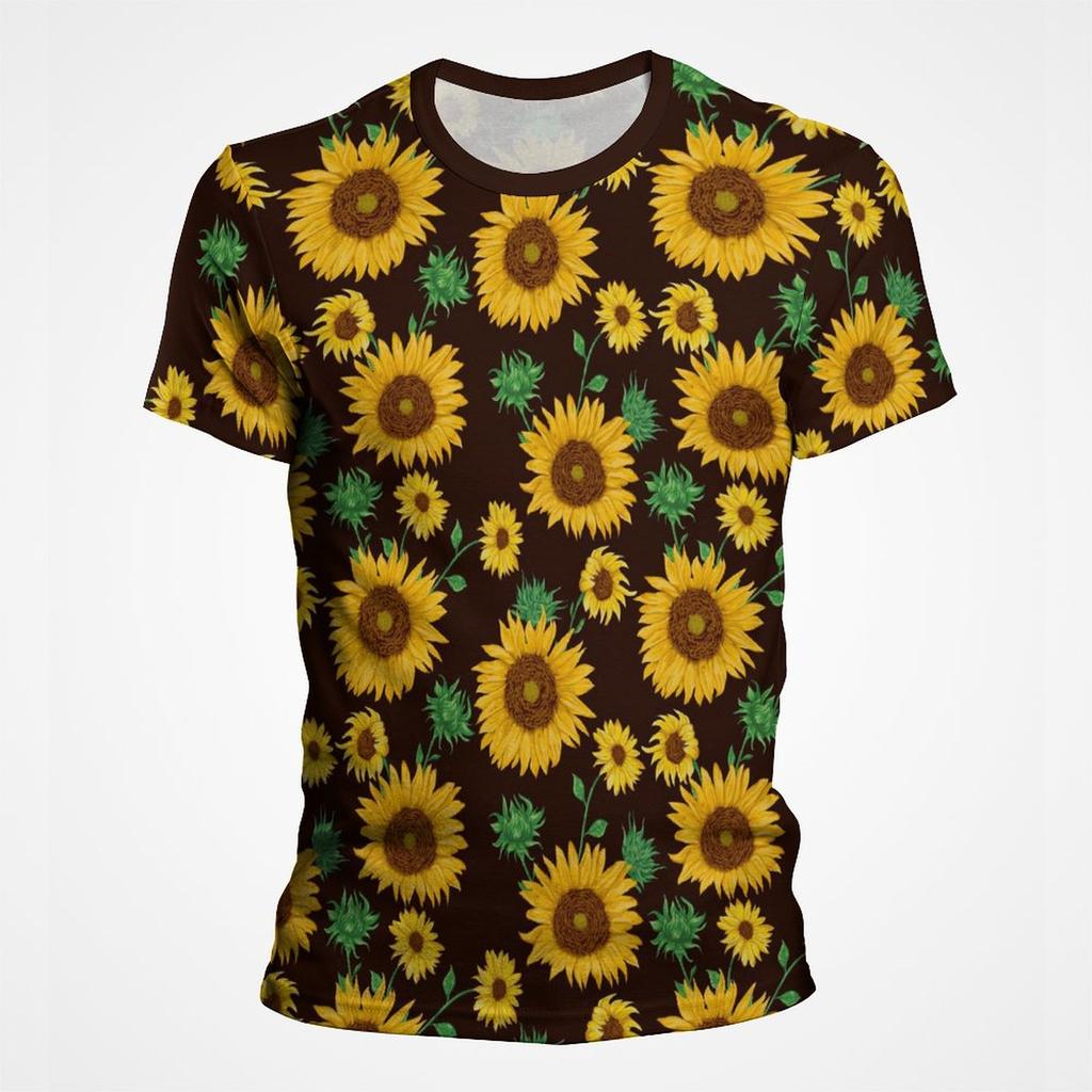 Модные футболки с 3D-принтом подсолнуха, мужские футболки с коротким рукавом и круглым вырезом, модные мужские уличные рубашки
