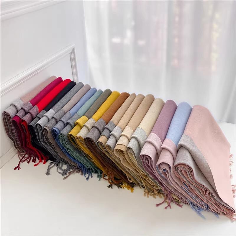 Scarf Women's Winter Simple Versatile Soft Double Sided Solid Color Shawl Tassel Imitation Cashmere Thickened Autumn and Winter Warm Scarf