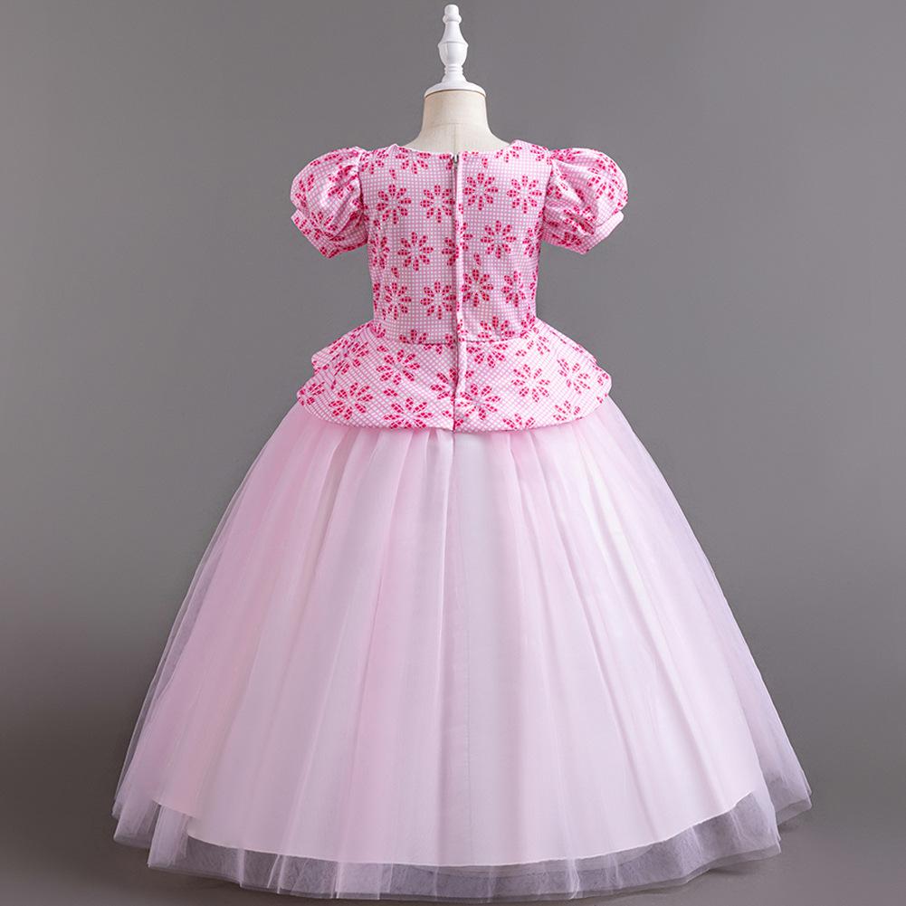 Children's Princess Dresses Thousand Birdie Patchwork Mesh Puffy Long Bubble Sleeve Girls' Stage Performance Dresses Girl's Favourite Dress