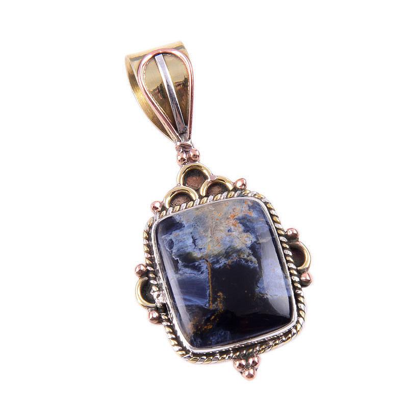Natural Pietersite Gemstone 925 Solid Sterling Silver TwoTone Pendant 1.50" H3T57