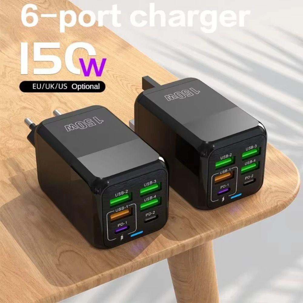 150W Fast Charger PD USB Phones Charger Quick Charge Adapter 6 Ports EU/US/UK For iPhone Samsung Huawei Plug Wall Adapter