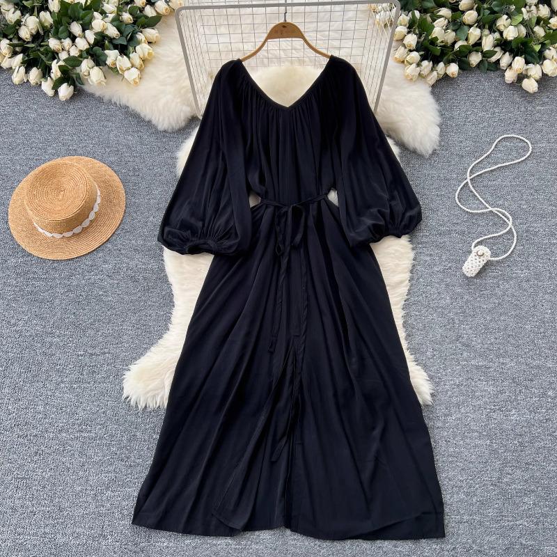 Элегантные нежные платья с рукавами-фонариками Y2k, стройная талия, кружевное платье для женщин, летнее, средней длины, со сборками, Vestidos Mujer