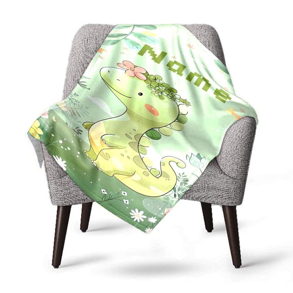 Natureinspired Dinosaur With Flower Crown Home Customize Your Name Blankets Comfortable Soft Lightweight Allseason Multipurpose Blanket For Picnics