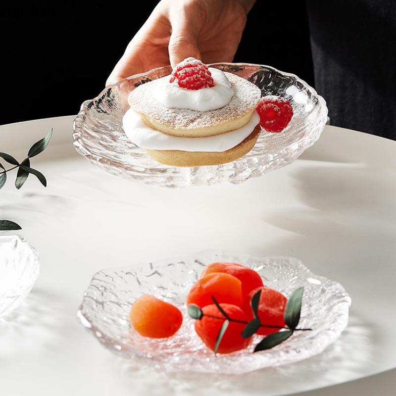 Прозрачная хрустальная стеклянная тарелка Фруктовая тарелка Салатница Тарелки для суши Поднос для чая Десертные тарелки Блюдо для димсамов Поднос для закусок