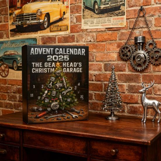 Календарь Адвента для автолюбителей 2025 24-дневная коробка для отсчета до Рождества с акриловыми миниатюрными автозапчастями, инструментами, автомобильными праздничными подарками для автоэнтузиастов