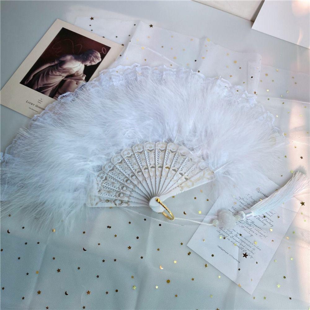 Retro Artificial Feather Fan Handheld Folding Fan Faux Feather Plush Fan  Dance Performance