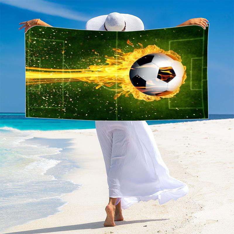 Soccer Print Beach Towel, Large Soft Quick Dry Towel for Beach Camping Swimming