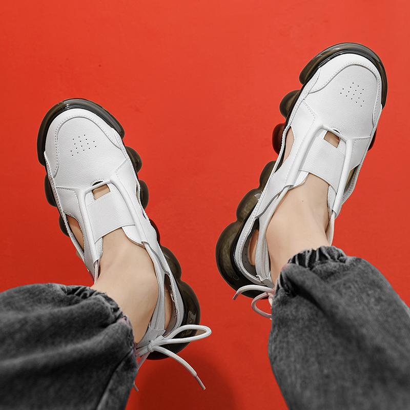 Новые туфли из кокосового ореха с мягкой подошвой и попкорном, низкие повседневные спортивные туфли, мужские кожаные летние полые модные сандалии