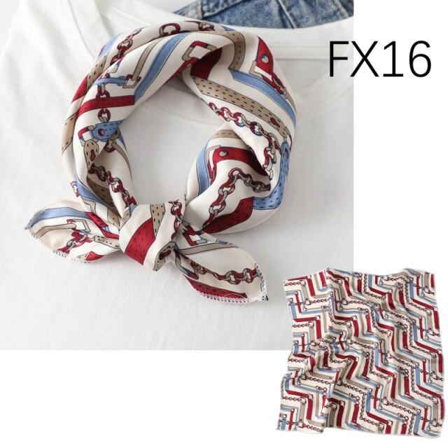New Silk Scarf Square Women Fashion Dot Plaid Print Neckerchief Ladies Work Scarves Small Winter Foulard Bandana Hair Tie Band