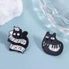 Breastpin Black Cat Enamel Pin Purring Kitten Beating Note Brooch Cool Piano Cat Badge  Gift