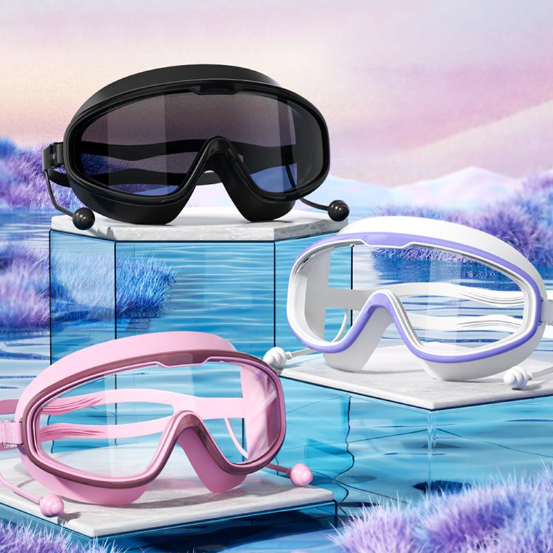 Очки для плавания с большой оправой HD-линзой и противотуманными водонепроницаемыми очками для плавания для взрослых, душа, бассейна, для мужчин и женщин