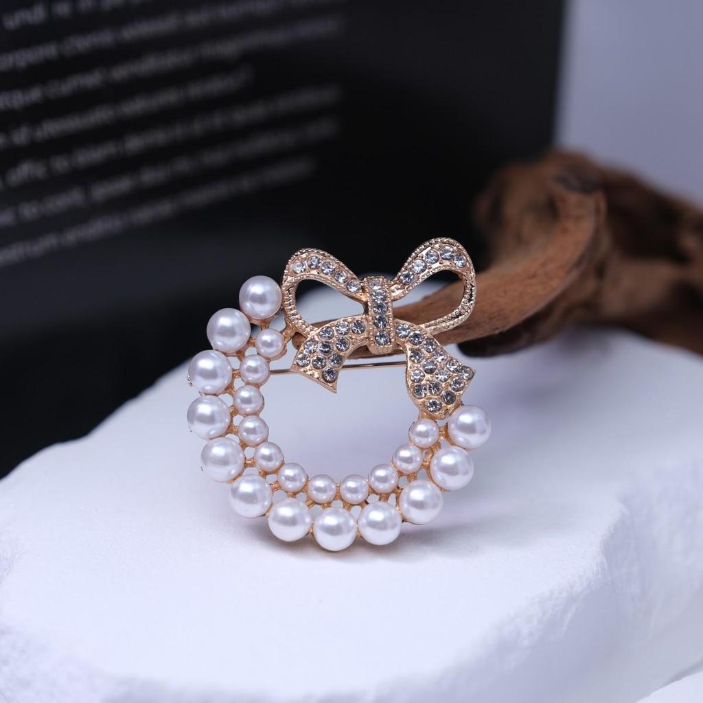 Vintage Pearl Bow Rhinestone Brooch Pin
