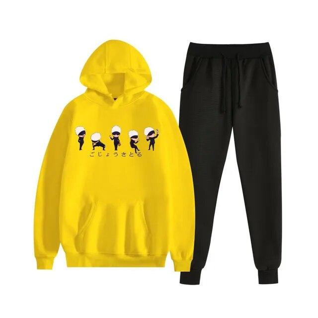 Fashion Autumn/Winter Anime Jujutsu Kaisen Harajuku Streetwear Men's Suit Fleece Hoodie + Trousers Thick Warm Sports Suit