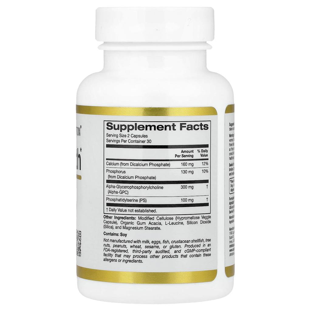 Здоровье мозга, Альфа-глицерофосфорилхолин, Кальций, Фосфор, Фосфатидилсерин, 60 вегетарианских капсул