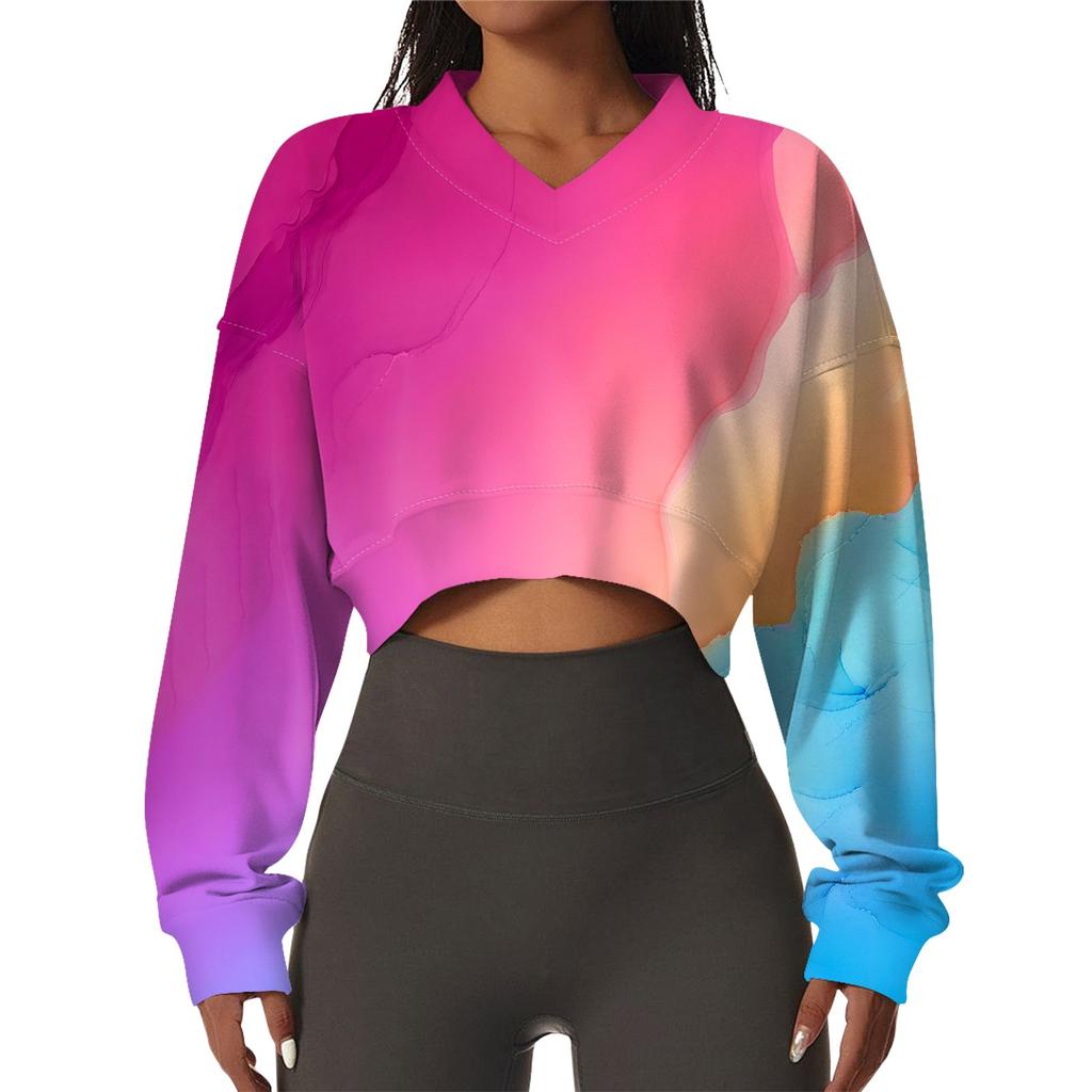 Women's Casual Fashion Sexy Comfortable V-Neck Long Sleeve Tie-Dye Graphic Printed Sports Sweatshirt Top