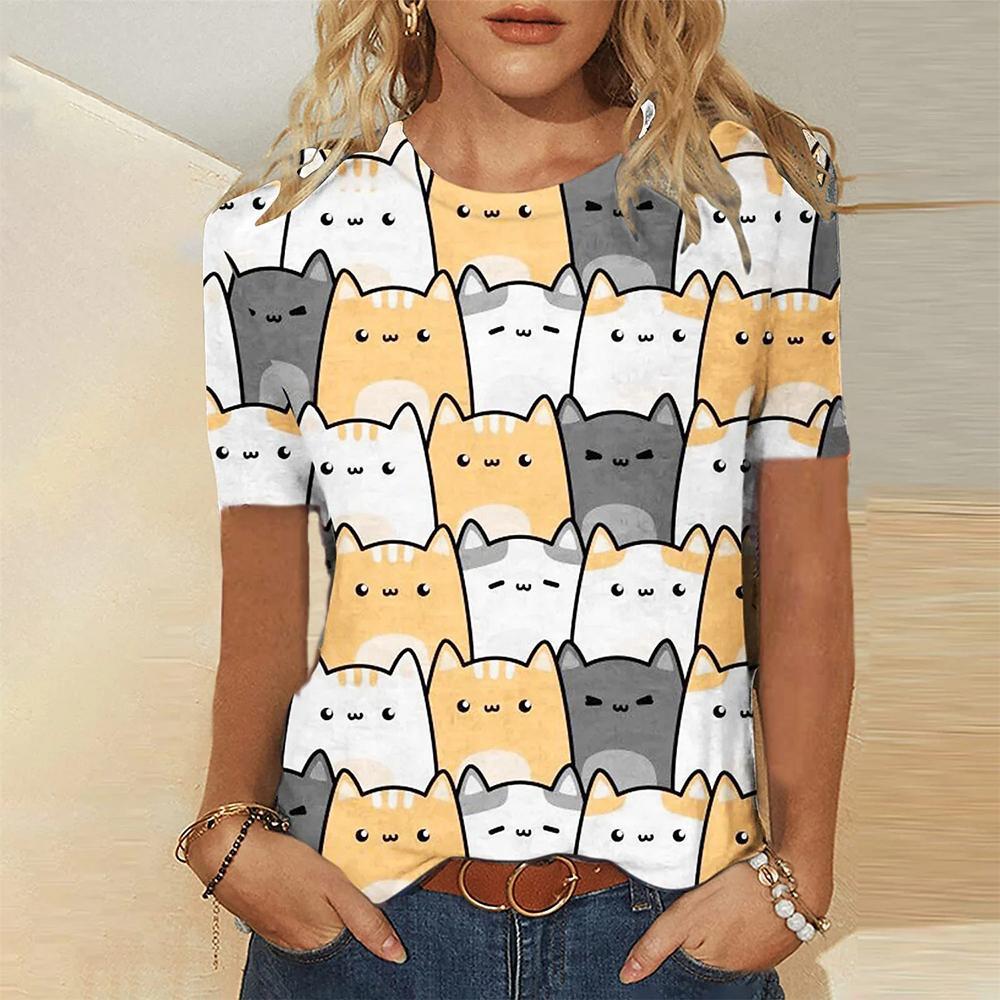 Модная женская футболка с котенком, 3d-печать, уличная съемка, тренд Y2k, летняя женская футболка с короткими рукавами в стиле Харадзюку, ультратонкая Lo