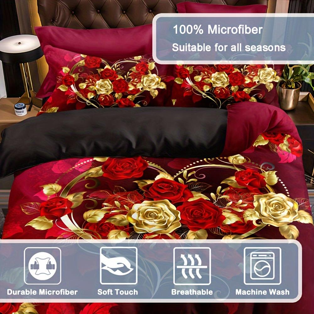 Роскошный классический комплект постельного белья 1*пододеяльник + 2*наволочки Комплект постельного белья с принтом Love Rose, мягкий удобный пододеяльник для спальни