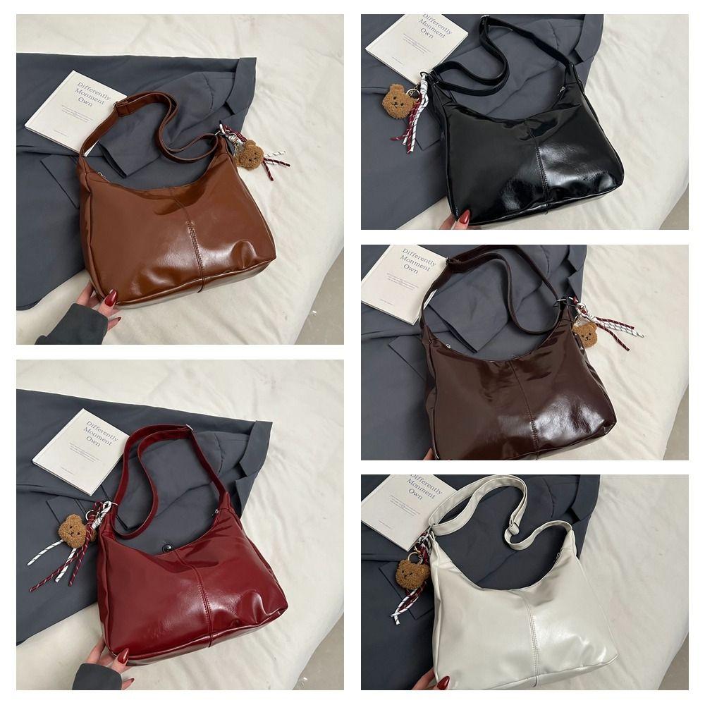 With Pendant Hobo Bag Korean Style Women's Handbag Simple PU Leather Shoulder Bag  Lady