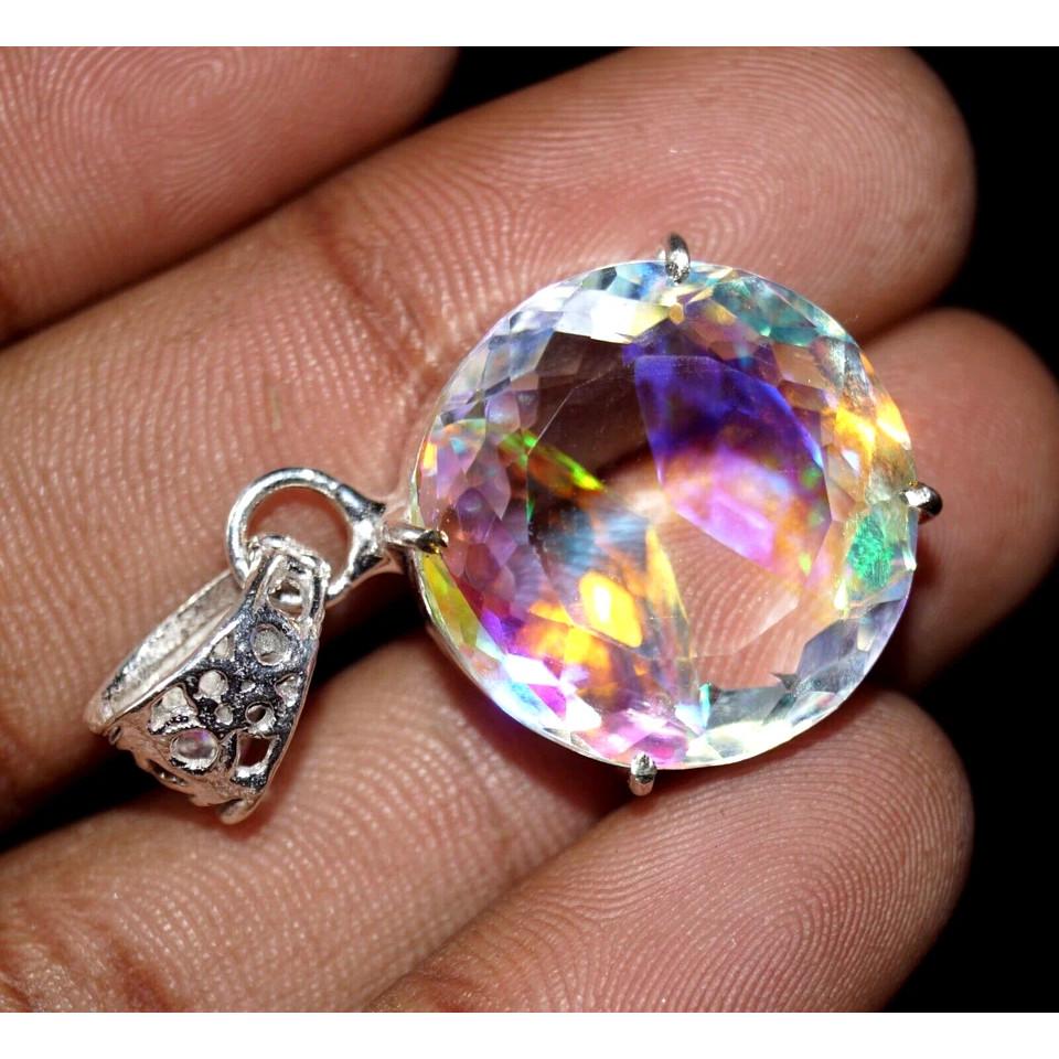 Natural Topaz Loose Gemstone 925 Sterling Silver 75 ct Mystic Multicolor Round Shape