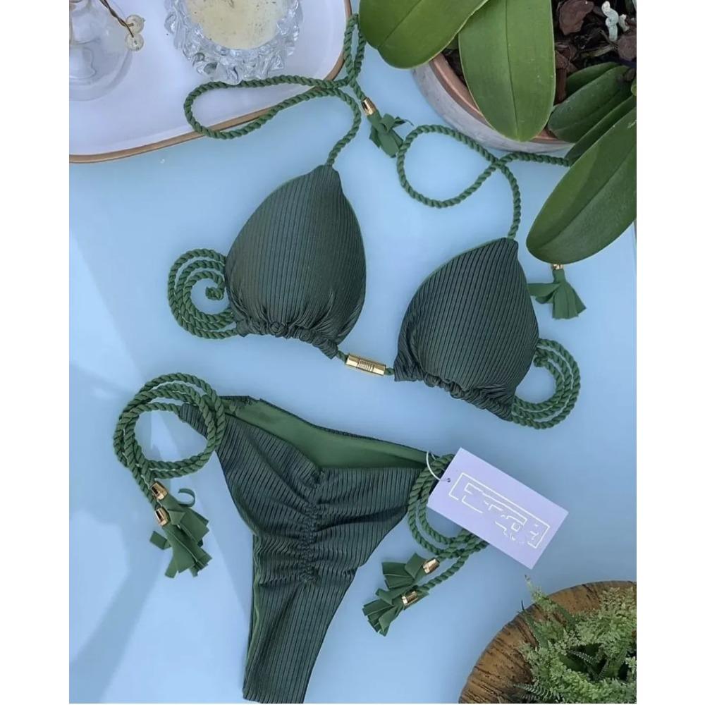 Женский купальник бикини из новой специальной ткани, однотонный, на веревочках, многоцветный