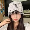 Women's Summer Thin Hollow Knitted Head Hat Hook Flower Hat Bohemian Ethnic Beaded Tassel Bag Head Hat