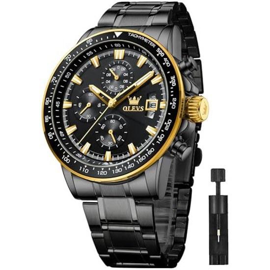OLEVS watch men quartz stylish multifunctional stainless waterproof luminous date male analog fashion student company black
