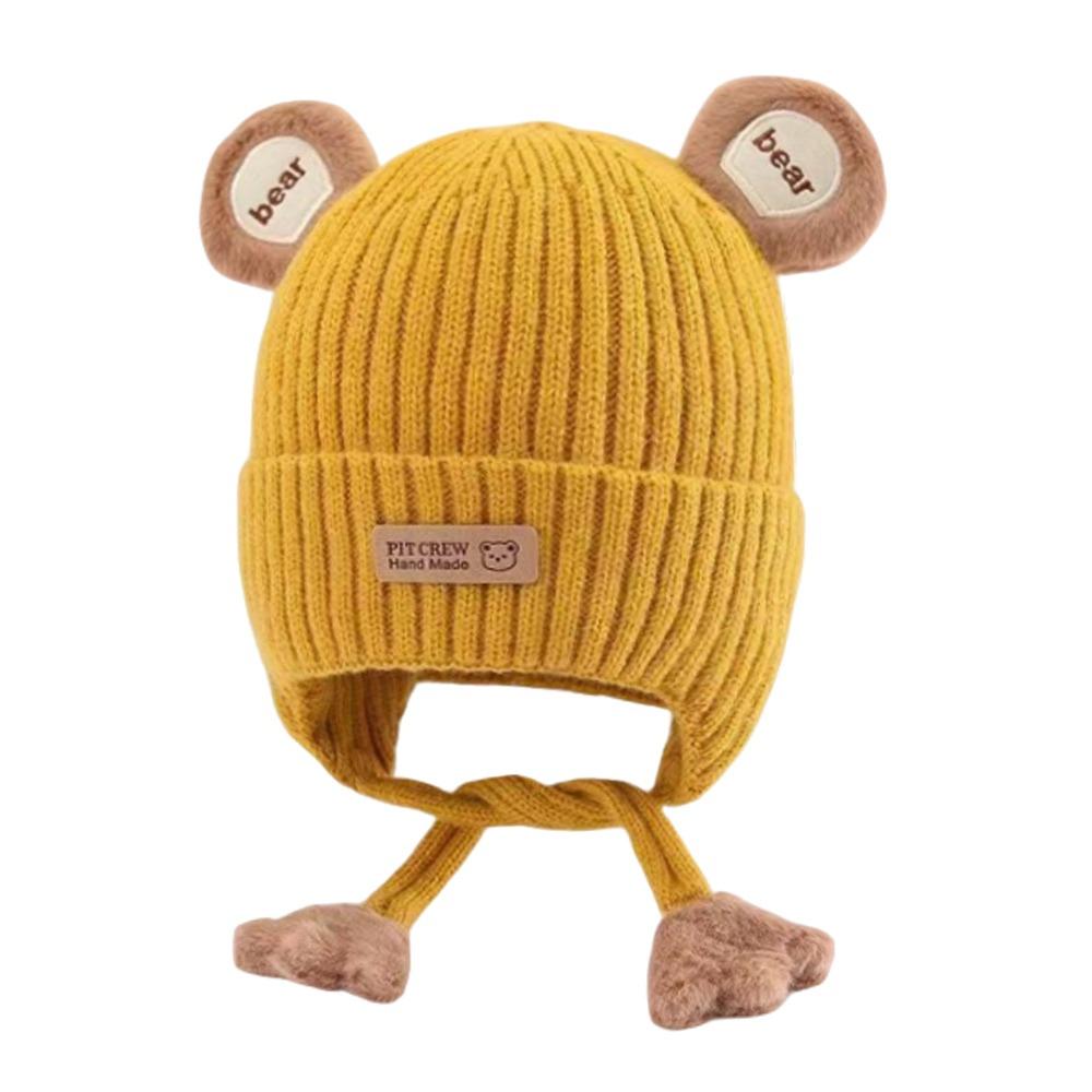 Милый дизайн с мишкой Шапка-бини для малышей Хлопковая подкладка Зимняя теплая вязаная шапка для младенцев Одежда для малышей