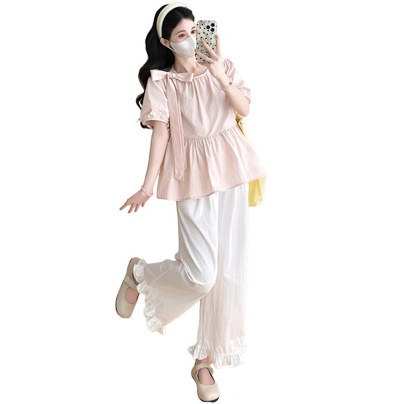 2026 Summer Fresh Bow Top & Ruffle Wide-Leg Pants Set
