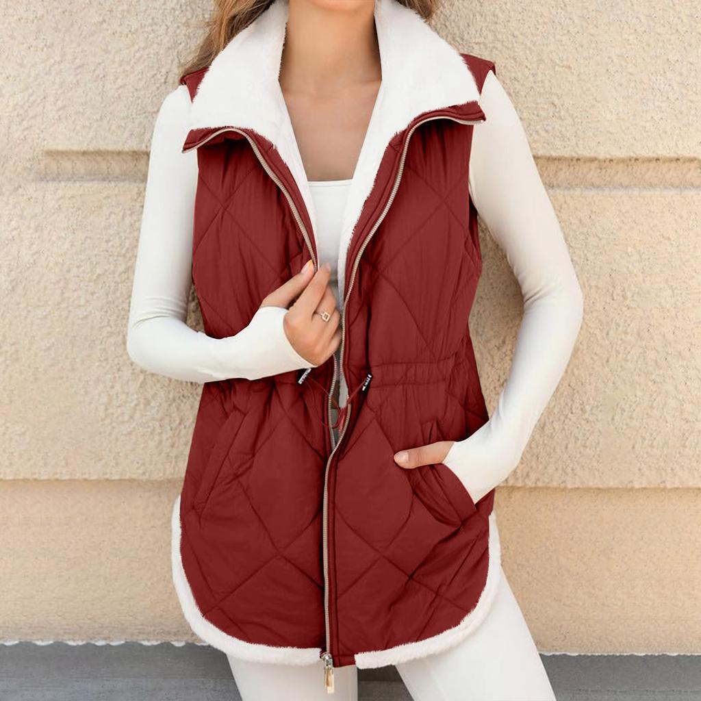 Women's Long Vest Plain Sleeveless Winter Vest Outwear Jacket Lightweight Warm Coat Outerwear