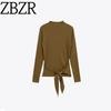 ZA Fall and Winter New Women's Clothing ZR Fashion Wind Silm Knot Decoration Stand Collar Long Sleeves Knitwear 8146109 506