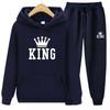 Осень/зима с принтом «Король» для мужчин и женщин, хлопковый спортивный костюм, повседневная толстовка с капюшоном + брюки, комплекты из 2 предметов, уличная одежда, трендовая одежда унисекс