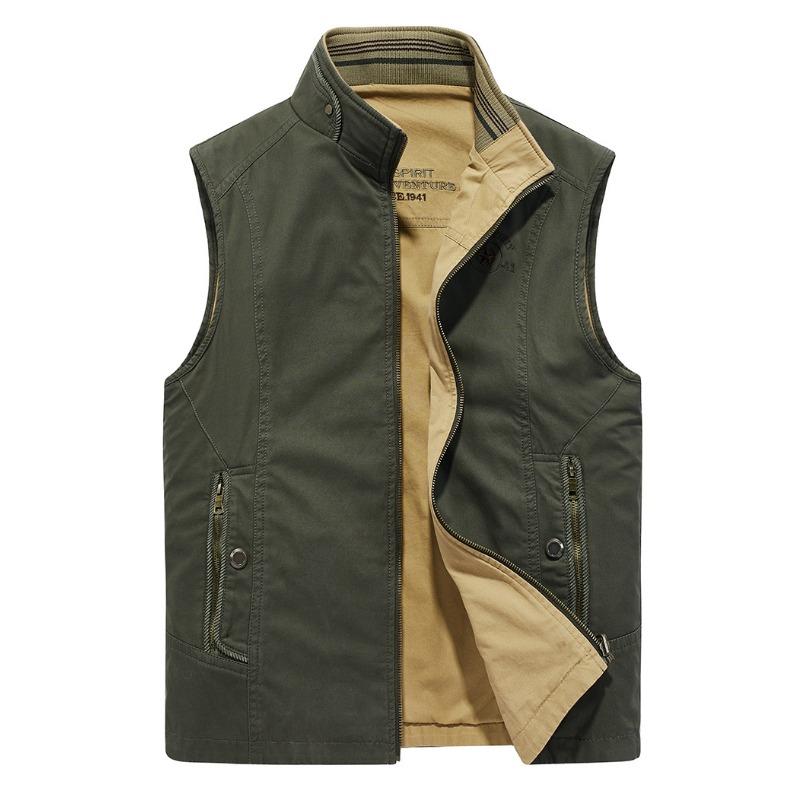 Casual Men's Waistcoat Photography Fishing Double-sided Standing Collar Cotton Coat Vest 2024 Winter New Loose Solid Coat