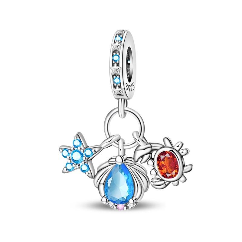 925 Silver Ocean Princess Magic Mirror Princess Rose Princess Charms Pendants Fit DIY Bracelets Party Jewelry