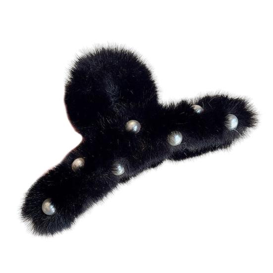 Женская заколка для волос с искусственным жемчугом, декоративная плюшевая заколка для волос с противоскользящими зубцами, зажим для волос на затылке, аксессуары для волос