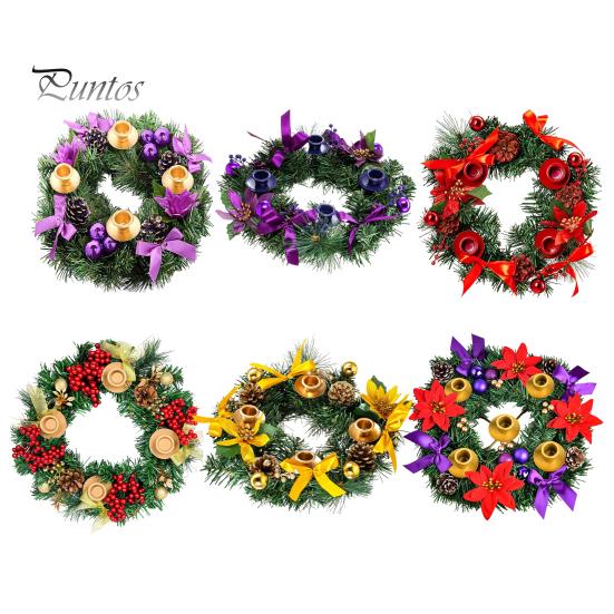Рождественский венок 12 дюймов многоразовый искусственный венок из сосновых иголок с 4 подсвечниками Рождественский венок с лентой шишки ягоды для дома