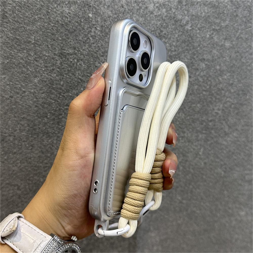 Fashion Wrist Strap Lanyard Wallet Card Holder Phone Case For iPhone 16 11 12 13 14 15 Pro Max Plus XS X XR Soft Silicone Cover