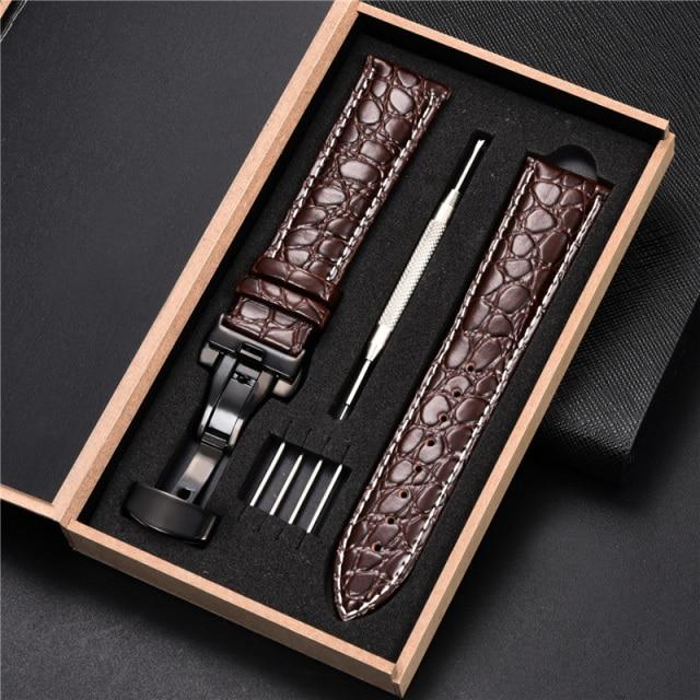 Top Luxury Crocodile Pattern Watchband Leather Straps 18mm 20mm 22mm 24mm With Stainless Steel Automatic Clasp Wristwatch Band
