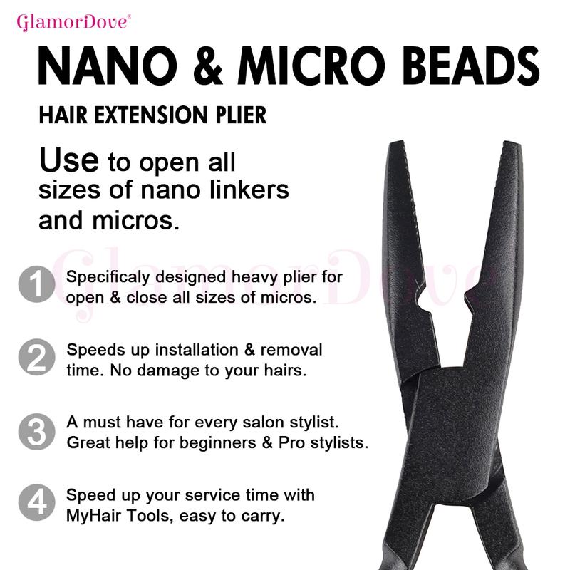 GlamorDove Hair Extension Kit – Micro Ring Pliers, Loop Tool, Clips, Thread, Seam Ripper & 200pcs Beads for I-Tip & Weft