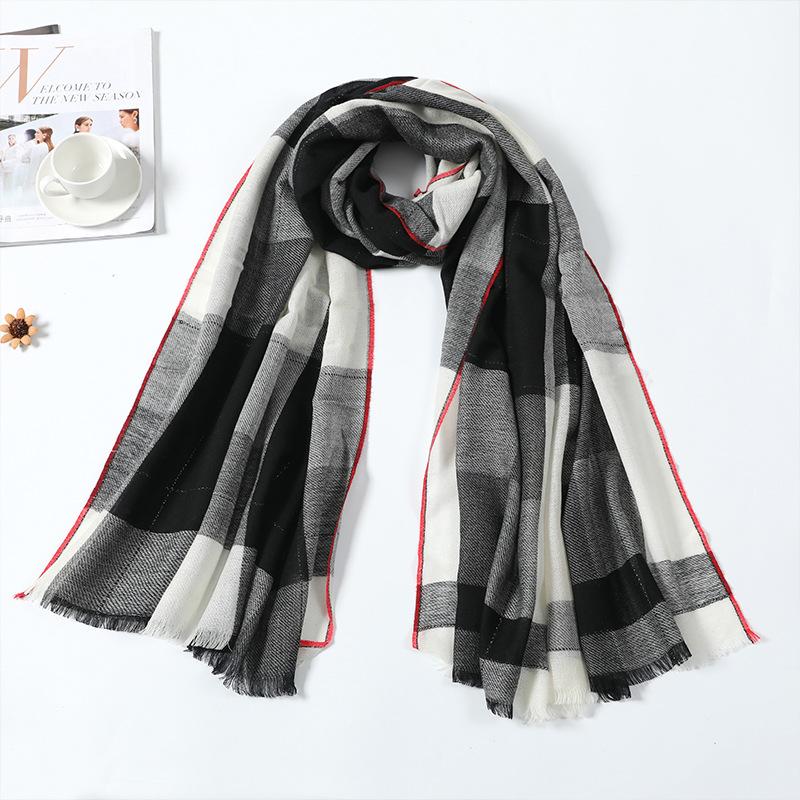 Black and White Wool Scarf Women's Autumn and Winter Long Versatile Thickened Dual-purpose Shawl Grid