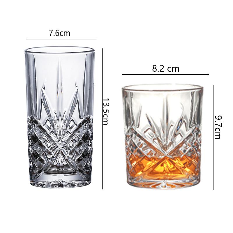 2pcs Sets Creative Carved Wine Glass Transparent Whiskey Glass Vintage Cocktail Glass Drinking Glasses Bar Foreign Wine Glass
